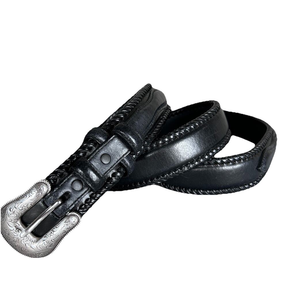 Vintage Men’s Belt Western Style Genuine Leather Black Size 49/100 7096-001